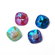 Glass Rhinestone Cabochons, Mocha Fluorescent Style, Pointed Back, Faceted, Square, Mixed Color, 16x16x7.7mm(RGLA-I002-B02)
