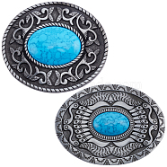 2Pcs 2 Style Alloy Buckles, Belt Fastener, with Resin Beads, Oval, Gunmetal, 66~70x81~90x9~21mm, Hole: 17mm, 1pc/style(FIND-GF0006-25)