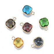 K9 Glass Pendants, with Light Gold Plated Brass Findings, Cadmium Free & Lead Free, Faceted, Square, Mixed Color, 11.5x8.5x4mm, Hole: 1.8mm(GLAA-N038-54)