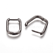 Brass Huggie Hoop Earrings, Rectangle, Gunmetal, 12 Gauge, 15.5x11.5x2mm, Pin: 1mm(EJEW-L234-61-B)