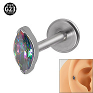 G23 Titanium Cubic Zirconia Horse Eye 17 Gauge Threadless Labrets for Women Men, Stainless Steel Color, Colorful, 6mm, Pin: 1.2mm, Head: 4.5x2.3mm(WG9E7C9-16)