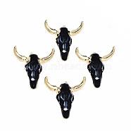 Reisn Pendants, with Golden Tone Brass Findings and Golden Tone Iron Loops, Cattle Skull, Black, 48x46.5x15.5~19.5mm, Hole: 1.6mm(RESI-T050-01B)