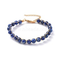 Natural Lapis Lazuli(Dyed) Bracelets, with 304 Stainless Steel Findings, Round, 7-3/8 inch~7-1/2 inch(18.6~19cm)(BJEW-JB04663-03)