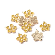 Enamel Pendants, with Brass Findings and Acrylic Pearl, Real 18K Gold Plated, Flower, Yellow, 16.5x15x4mm, Hole: 1mm(KK-G377-05G-01)