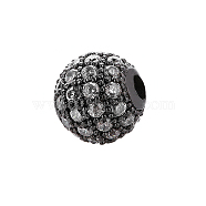 CZ Brass Micro Pave Grade AAA Clear Color Cubic Zirconia Round Beads, Cadmium Free & Nickel Free & Lead Free, Gunmetal, 6mm, Hole: 1mm(KK-O065-6mm-05B-NR)