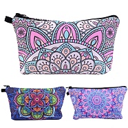 3Pcs 3 Style Polyester Tarp Zip Cosmetic Pouches, Rectangle with Flower Pattern, Mixed Color, 14.5x22.5x1.3cm, 1pc/style(ABAG-SZ0001-24)