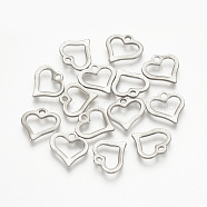 304 Stainless Steel Open Heart Charms, Cut-Out, Hollow, Stainless Steel Color, 11x11x1mm, Hole: 1mm(STAS-T015-10)