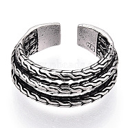 Men's Triple Line Alloy Open Cuff Ring, Chunky Wide Band Ring, Cadmium Free & Lead Free, Antique Silver, US Size 10(19.8mm)(RJEW-N029-091)