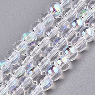 Electroplate Glass Beads Strands, Half AB Color Plated, Round, Clear AB, 3mm, Hole: 0.5mm, about 295~297pcs/strand, 26.77''(68cm)(EGLA-S195-02A-01)
