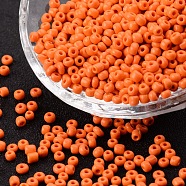 Glass Seed Beads, Opaque Colours Seed, Round, Dark Orange, Size: about 3mm in diameter, hole:1mm, about 2222pcs/100g(X1-SEED-A010-3mm-50)