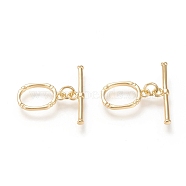 Brass Toggle Clasps, with Jump Rings, Long-Lasting Plated, Oval, Real 18K Gold Plated, Oval: 16.5x11x1.7mm, Hole: 2x1.8mm, Bar: 5.5x24.5x2.2mm, Hole: 1.8mm(KK-M108-F01)