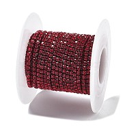 Iron Rhinestone Glass Cup Chain, with Spool, Ruby, 2x2~2.5x2mm, about 16.40 Feet(5m)/Roll(CH-U001-01J)