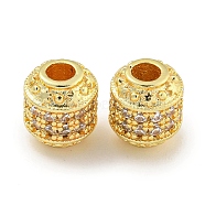 Rack Plating Brass Micro Pave Clear Cubic Zirconia Beads, Long-Lasting Plated, Lead Free & Cadmium Free, Column, Real 18K Gold Plated, 8.5x7.5mm, Hole: 2.7mm(KK-L215-309G)