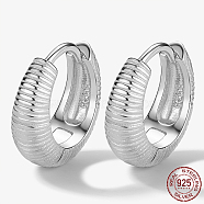 Rhodium Plated 925 Sterling Silver Hoop Earrings, Ring, with 925 Stamp, Platinum, 16mm(WZ9806-4)