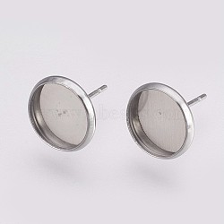 Accessoires des clous d'oreilles en 202 acier inoxydable, avec des épingles en 304 acier inoxydable, plat rond, couleur inoxydable, Plateau: 10 mm, 12x2mm, pin: 0.8 mm(X-STAS-I088-E-03P)
