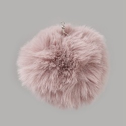 Handmade Faux Rabbit Fur Pom Pom Ball Covered Pendants, Fuzzy Bunny Hair Balls, with Elastic Fiber, Rosy Brown, 55~74mm, Hole: 5mm(X-WOVE-F020-A16)