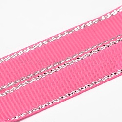 Polyester Grosgrain Ribbons for Gift Packing, Silver Wired Edge Ribbon, Hot Pink, 1/4 inch(6mm), about 100yards/roll(91.44m/roll)(SRIB-L022-006-156)