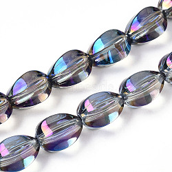 Electroplate Glass Beads Strands, Teardrop Shape, Deep Sky Blue, 15x11.5~12x10~10.5mm, Hole: 1.2mm, about 39~40pcs/strand, 23.62~23.94 inch(60~60.8cm)(EGLA-T028-01Q)