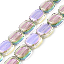 Transparent Electroplate Glass Bead Strands, Half Rainbow Plated, Rectangle, Plum, 12x10x4.5mm, Hole: 1mm, about 55pcs/strand, 25.98''(66cm)(EGLA-P049-02A-HR01)