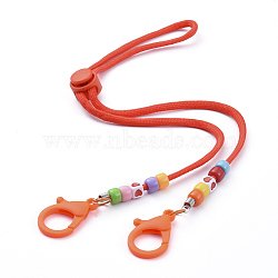 Personalized Dual-use Items, Beaded Necklaces or Eyeglasses Chains, with Polyester & Spandex Cord Ropes, Acrylic Beads, Plastic Clasps and Iron Cord End, Red, 25.59 inch(65cm)(NJEW-JN02852-04)