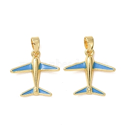 Brass Enamel Pendants, Airplane Charms, Real 18K Gold Plated, Blue, 17x17.5x3.5mm, Hole: 2.5x3.5mm(KK-CBA76C6-01G-A)