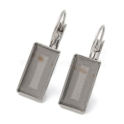 304 Stainless Steel Leverback Earring Finding, with Rectangle Tray, Stainless Steel Color, 27x8.5mm, Pin: 0.8mm, Tray: 14.5x7mm.(STAS-C117-12B-P)