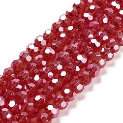 Electroplate Transparent Glass Beads Strands, Faceted(32 Facets), Round, Pearl Luster Plated, FireBrick, 6mm, Hole: 1mm, about 98~100pcs/strand, 20.39~20.59 inch(51.8~52.3cm)(EGLA-A035-T6mm-A01)