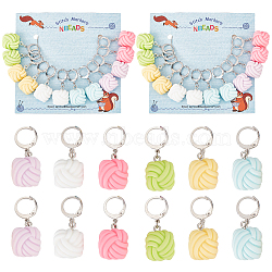 Opaque Resin Yarn Ball Charm Locking Stitch Markers, 304 Stainless Steel Clasp Stitch Marker, Mixed Color, 3.5cm, 12pcs/set(HJEW-PH01757)
