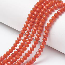 Opaque Solid Color Glass Beads Strands, Faceted, Rondelle, Orange Red, 8x6mm, Hole: 1mm, about 63~65pcs/strand, 39~40cm(EGLA-A034-P8mm-D03)