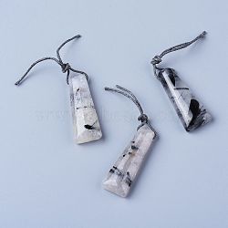 Natural Tourmalinated Quartz/Black Rutilated Quartz
 Pendants, Trapezoid, 44~46x16.5~18x9~10.5mm, Hole: 2mm(X-G-G845-01C)