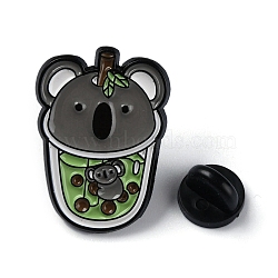 Bubble Tea Zinc Alloy Brooch, Animal Drink Enamel Pins, Koala, 29x21x1.5mm(JEWB-C025-01B-EB)