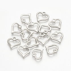 Tarnish Resistant 304 Stainless Steel Open Heart Charms, Cut-Out, Hollow, Stainless Steel Color, 11x11x1mm, Hole: 1mm(STAS-T015-10)