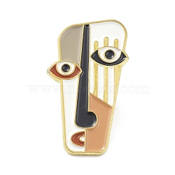 Alloy Enamel Brooch, Enamel Pin, Abstract Painting Face, Brown, 26.5x15.5x9.5mm(JEWB-K005-14)