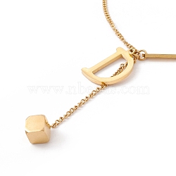 Initial Letter D and Cube Pendant Necklace, Ion Plating(IP) 304 Stainless Steel Jewelry for Women, Golden, 16.22 inch(41.2cm)(STAS-D184-01G)