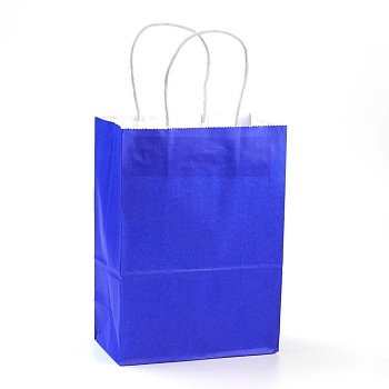 Pure Color Kraft Paper Bags, Gift Bags, Shopping Bags, with Paper Twine Handles, Rectangle, Blue, 27x21x11cm