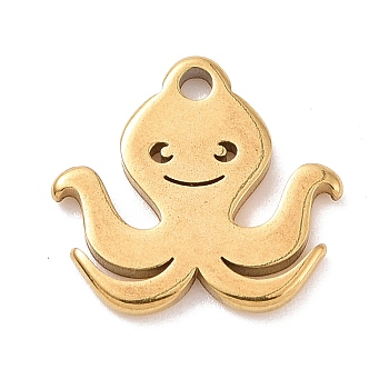 304 Stainless Steel Charms, Octopus Charms, Golden, 9.5x10x1mm, Hole: 1mm