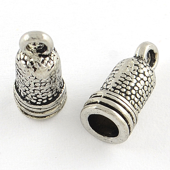 Tibetan Style Clock Alloy Cord Ends, End Caps, Cadmium Free & Lead Free, Antique Silver, 13x6x6mm, Hole: 1.5mm, about 1298pcs/1000g, Inner Diameter: 4mm
