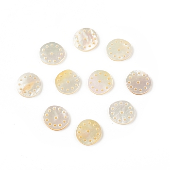 Natural Sea Shell Charms, Flat Round, 13x12x1.5mm, Hole: 1mm