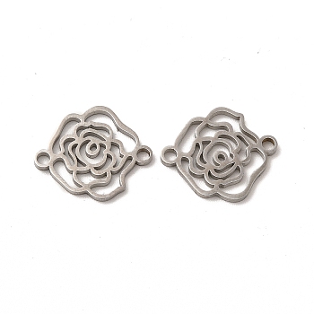 304 Stainless Steel Connector Charms, Rose Links, Stainless Steel Color, 17.5x15x1.5mm, Hole: 1.8mm