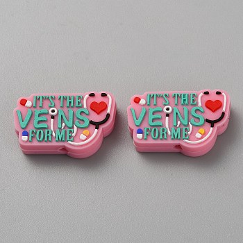 Food Grade Silicone Focal Beads, with Word It's The Vens For Me, 19x29.5x7mm, Hole: 3mm