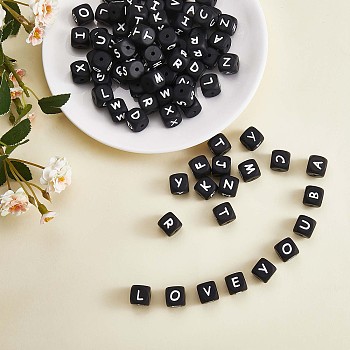 20Pcs Black Cube Letter Silicone Beads 12x12x12mm Square Dice Alphabet Beads with 2mm Hole Spacer Loose Letter Beads for Bracelet Necklace Jewelry Making, Letter.X, 12mm, Hole: 2mm