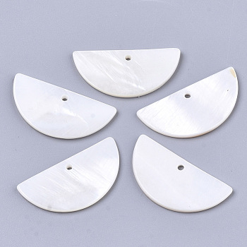 Natural Freshwater Shell Pendants, Half Round, Seashell Color, 14.5x30x2mm, Hole: 1.4mm
