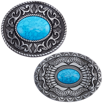 2Pcs 2 Style Alloy Buckles, Belt Fastener, with Resin Beads, Oval, Gunmetal, 66~70x81~90x9~21mm, Hole: 17mm, 1pc/style