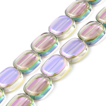 Transparent Electroplate Glass Bead Strands, Half Rainbow Plated, Rectangle, Plum, 12x10x4.5mm, Hole: 1mm, about 55pcs/strand, 25.98''(66cm)