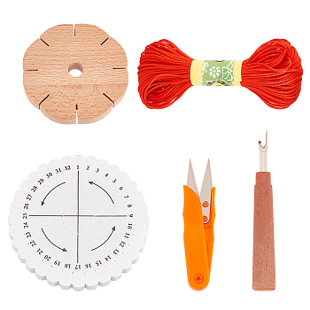Knitting Tool Sets, Including Foam & Wood Bracelet Braiding Disc, High-carbon Steel Scissors, Nylon Thread, Steel Plastic Handle Seam Ripper, Mixed Color