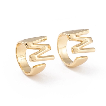 Brass Cuff Rings, Open Rings, Long-Lasting Plated, Real 18K Gold Plated, Letter.W, Size 6, 17mm