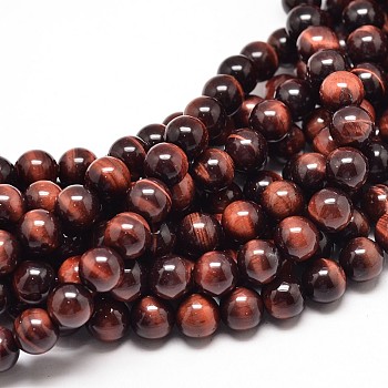 Natural Red Tiger Eye Bead Strands, Dyed & Heated, Grade A, Round, 8mm, Hole: 1mm, about 49pcs/strand, 16 inch