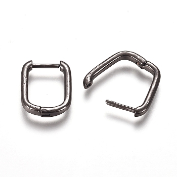 Brass Huggie Hoop Earrings, Rectangle, Gunmetal, 12 Gauge, 15.5x11.5x2mm, Pin: 1mm