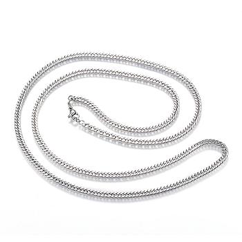 304 Stainless Steel Curb Chain Necklaces, with Lobster Claw Clasps, Stainless Steel Color, 29.5 inch(75cm), 3.5mm