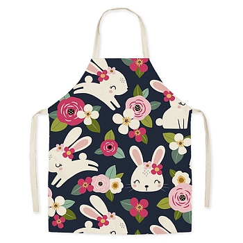 Easter Theme Flax Sleeveless Apron, with Double Shoulder Belt, Black, 700x600mm